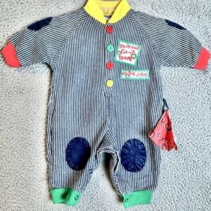 Hopscotch Vintage Kids Baby Railroad Fix-It Team Striped Overalls 6-9 Months USA